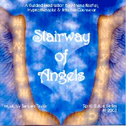 A blue and white poster with the words stairway of angels