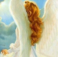 A painting of an angel with long hair