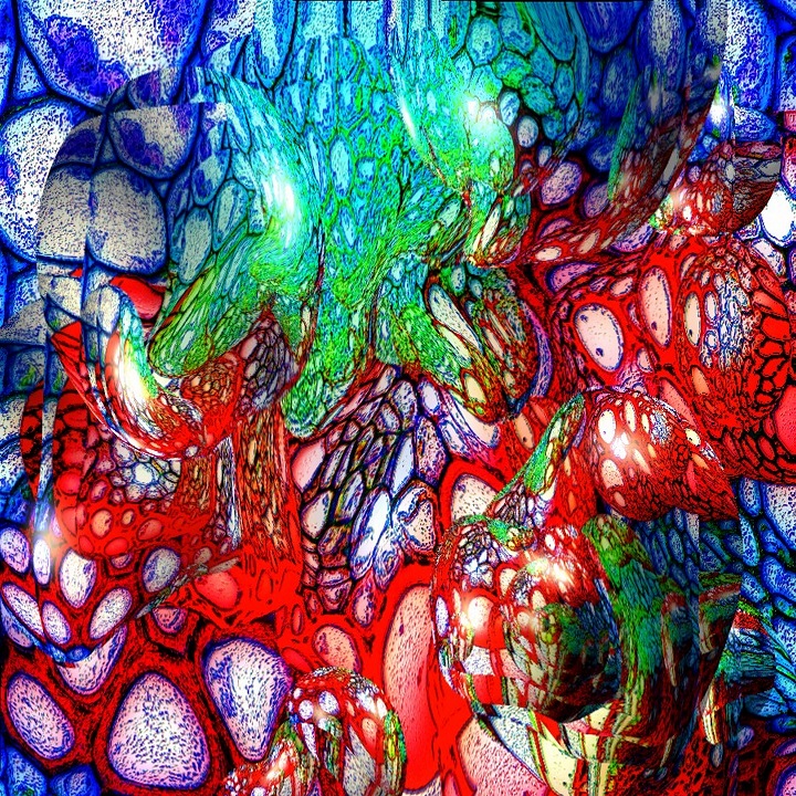 A colorful abstract image of red, green and blue.